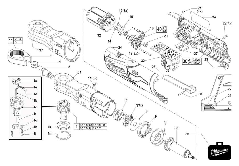 Fig-0 Diagram and Parts List for J20A Milwaukee Cordless Drill