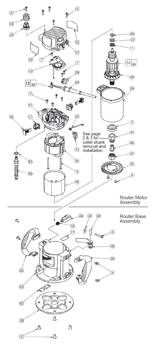 Fig-0 Diagram and Parts List for  Milwaukee Router