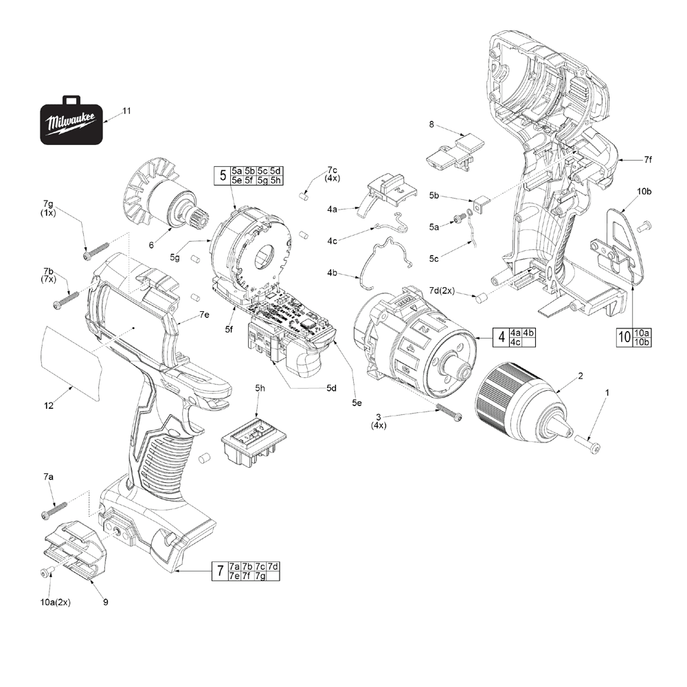 Fig-0 Diagram and Parts List for G40A Milwaukee Hammer Drill