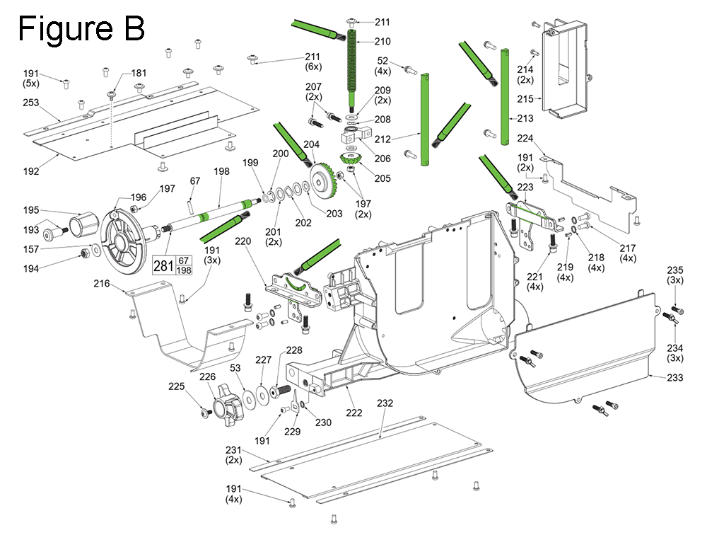 Fig-2 Diagram and Parts List for J35A Milwaukee Table Saw