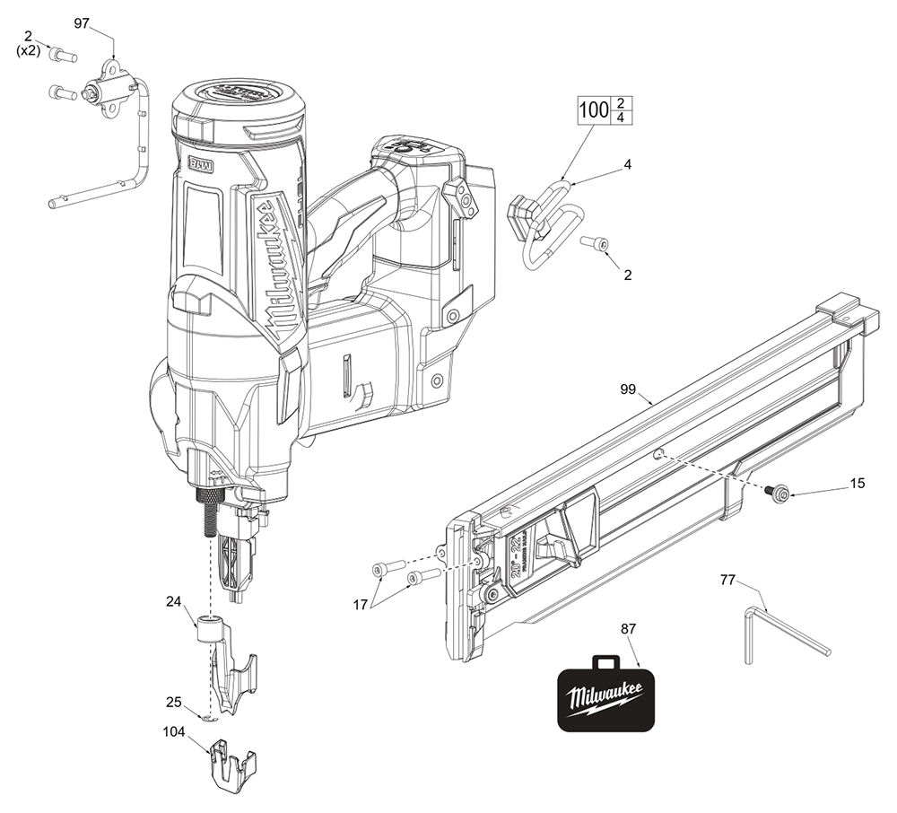 Fig-0 Diagram and Parts List for K82A Milwaukee Nailer
