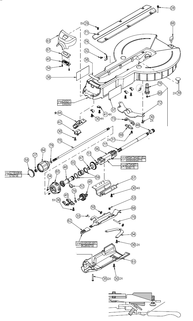 Fig-1 Diagram and Parts List for  Milwaukee Saw