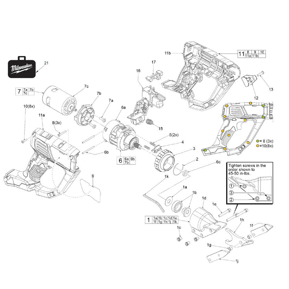Fig-0 Diagram and Parts List for F86A Milwaukee Nibbler & Shears