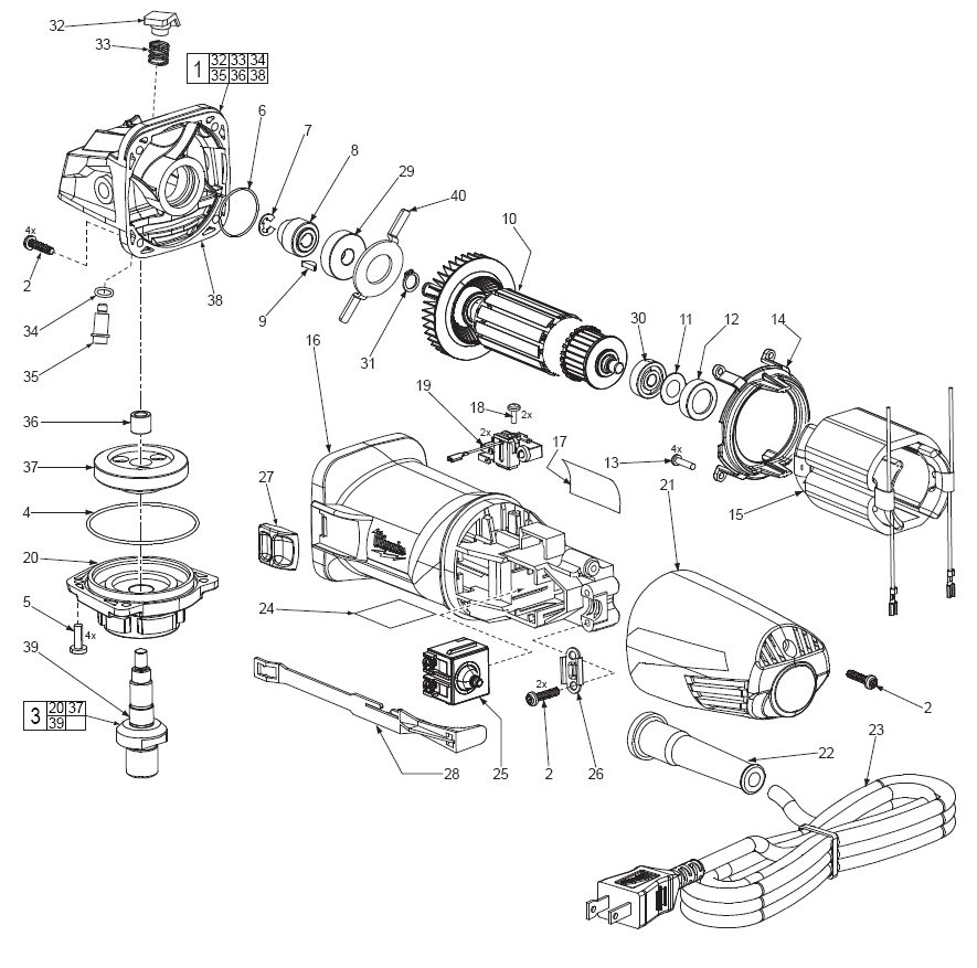Fig-0 Diagram and Parts List for  Milwaukee Angle Grinder