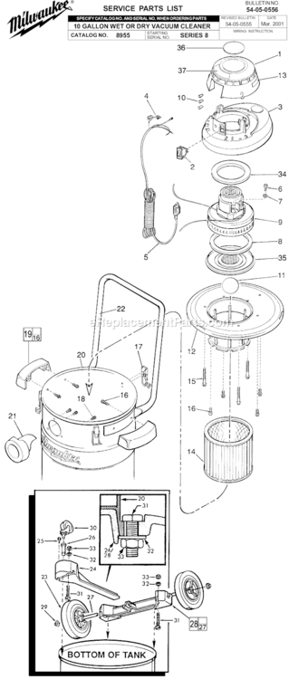 Page A Diagram and Parts List for SERIES 8 Milwaukee Utility Vacuum
