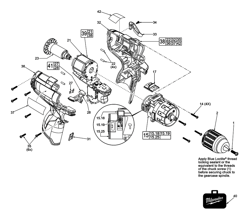 Fig-0 Diagram and Parts List for F17A Milwaukee Hammer Drill