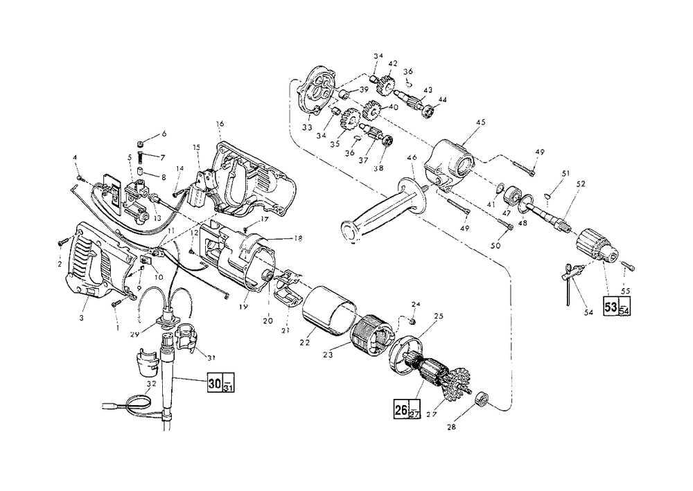 1/2-Inch Reversing Drill Diagram and Parts List for 50100 Milwaukee Drill