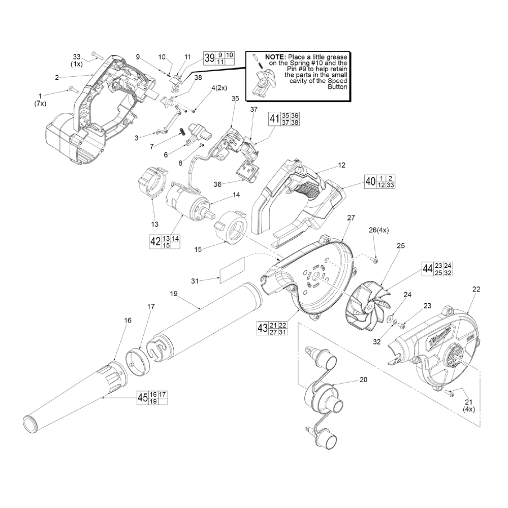 Fig-0 Diagram and Parts List for F74A Milwaukee Leaf Blower / Vacuum
