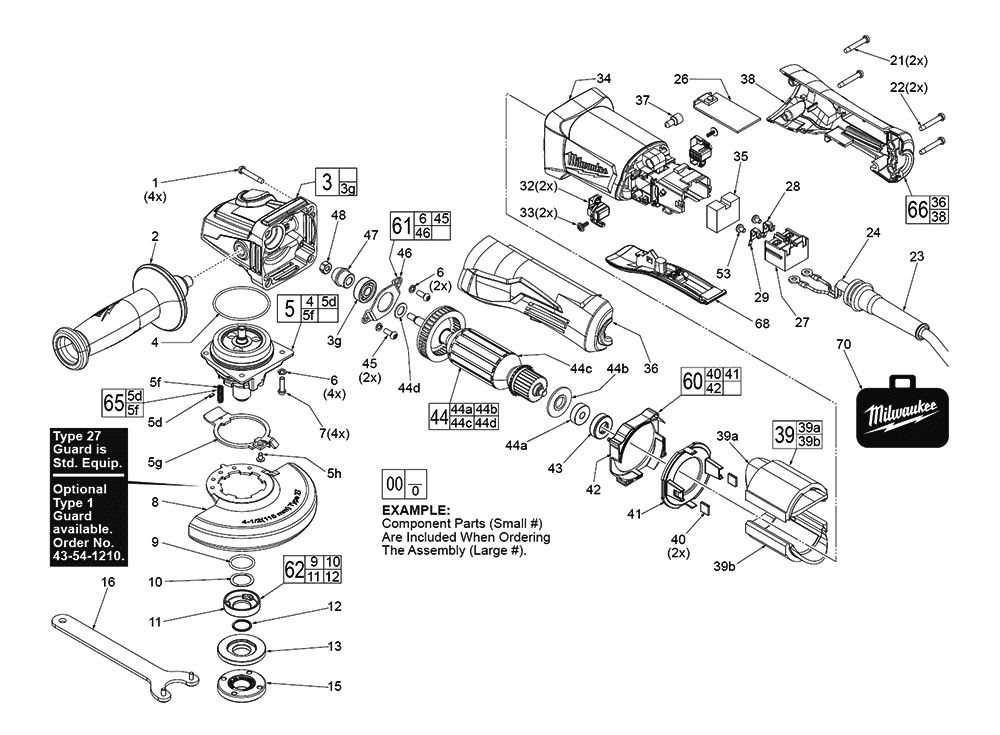 Fig-0 Diagram and Parts List for H41A Milwaukee Angle Grinder
