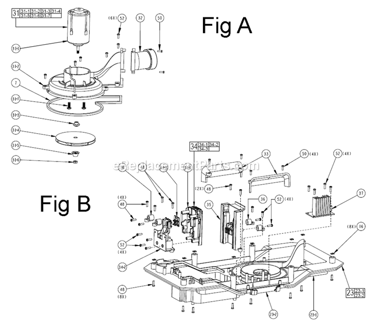 Page B Diagram and Parts List for B34A Milwaukee Utility Vacuum
