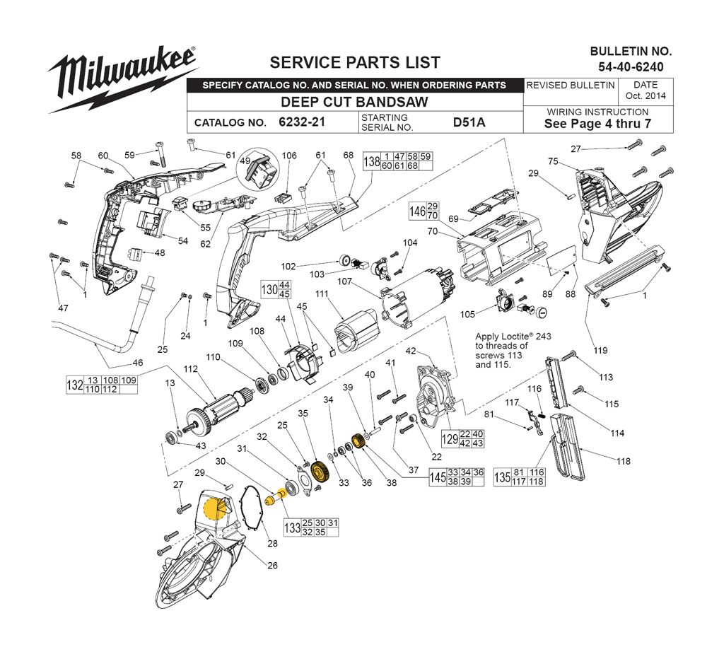 Fig-0 Diagram and Parts List for D51A Milwaukee Saw
