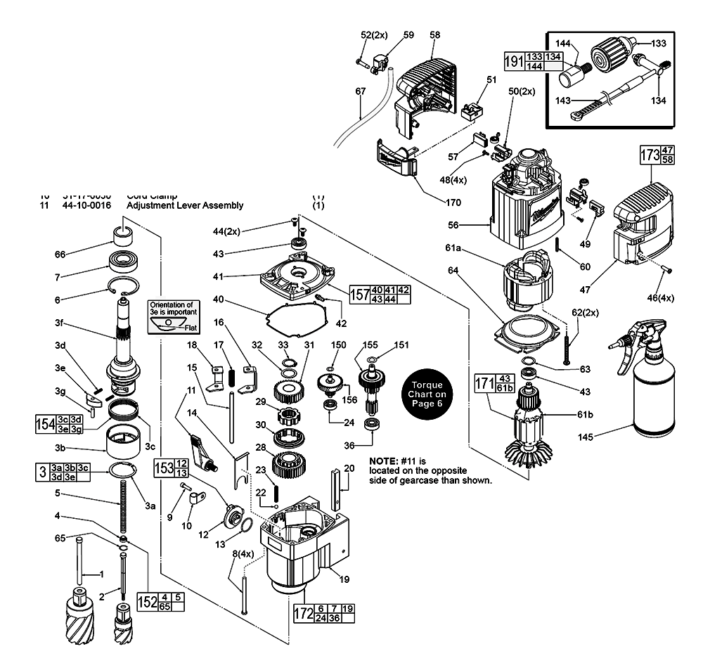 Fig-0 Diagram and Parts List for G85A Milwaukee Electric Drill