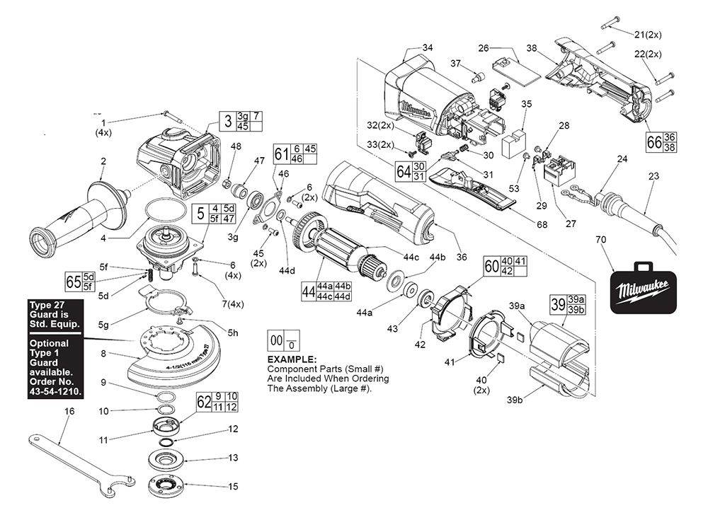 Fig-0 Diagram and Parts List for H40C Milwaukee Angle Grinder