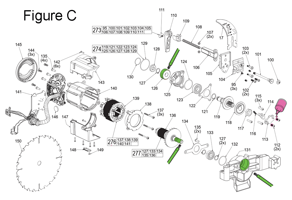 Fig-3 Diagram and Parts List for J35A Milwaukee Table Saw