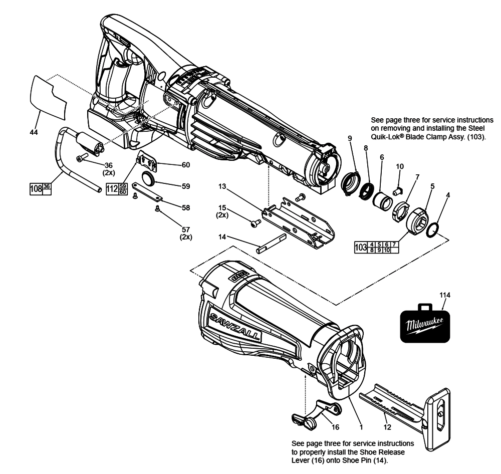 Fig-0 Diagram and Parts List for H31A Milwaukee Saw