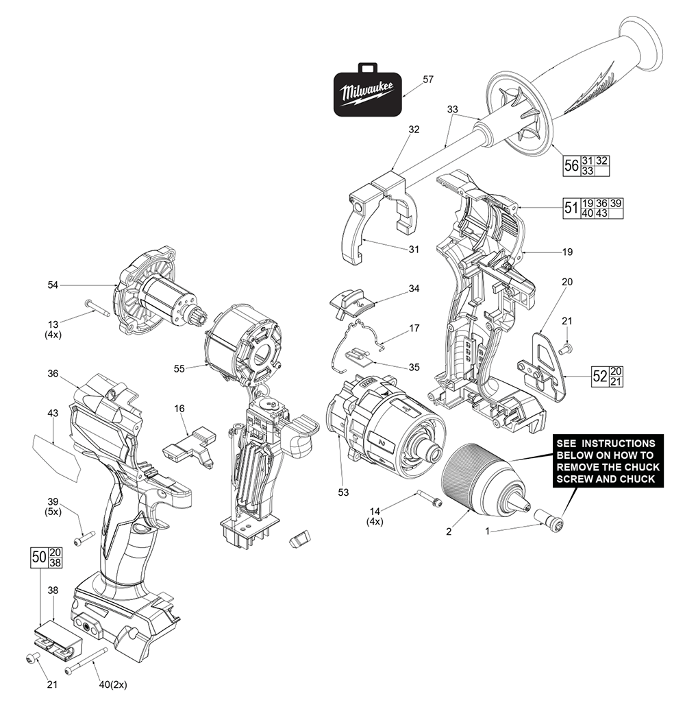 Fig-0 Diagram and Parts List for J77A Milwaukee Hammer Drill