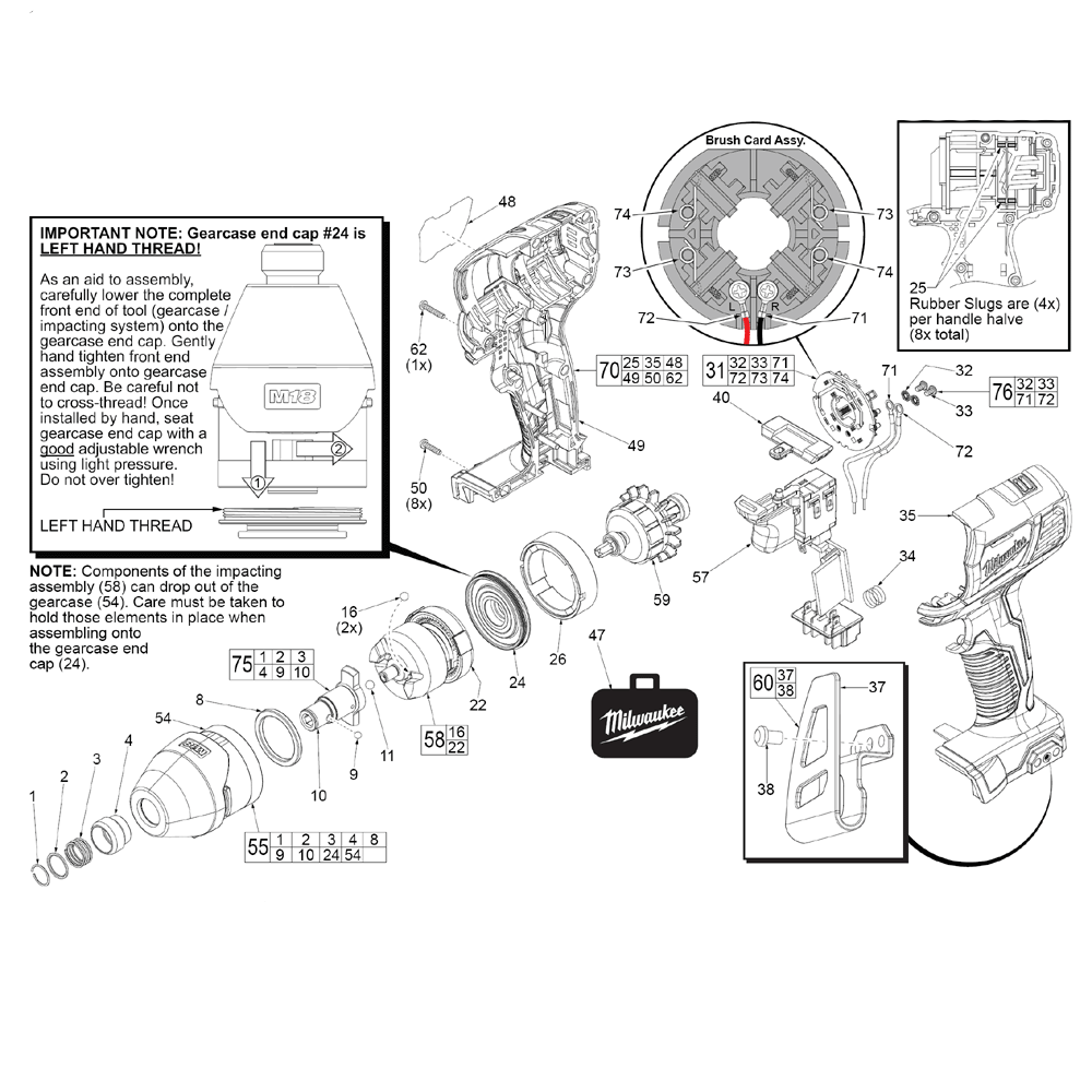 Fig-0 Diagram and Parts List for F26A Milwaukee Impact Driver