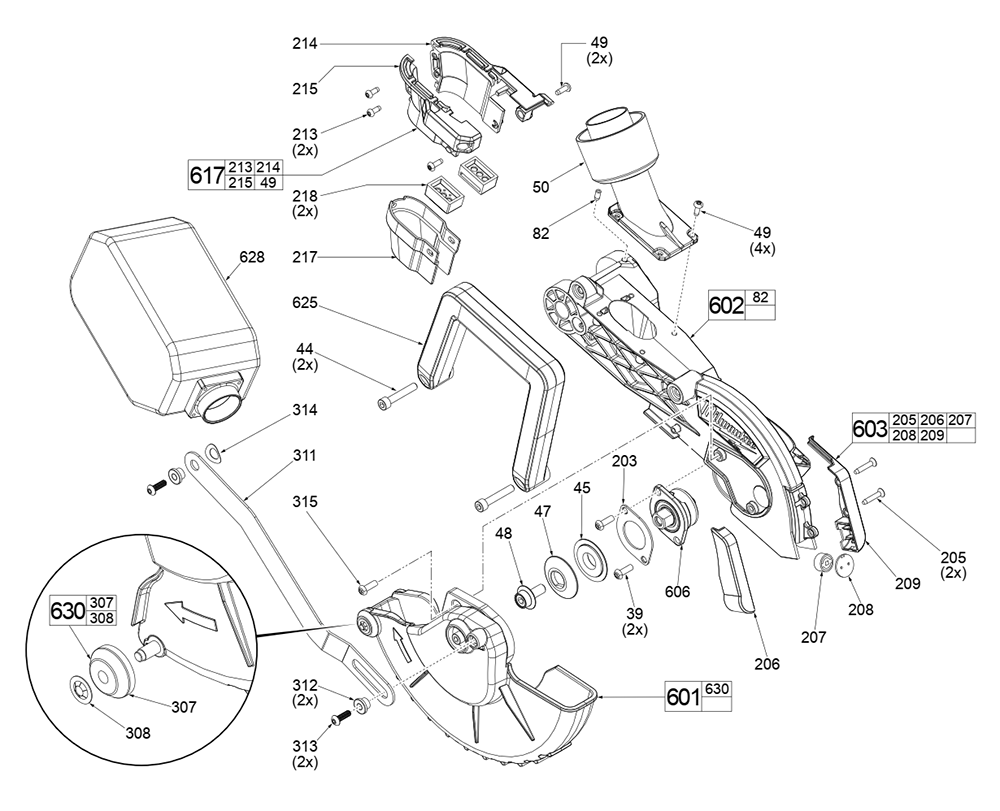 Fig-0 Diagram and Parts List for J04A Milwaukee Miter Saw