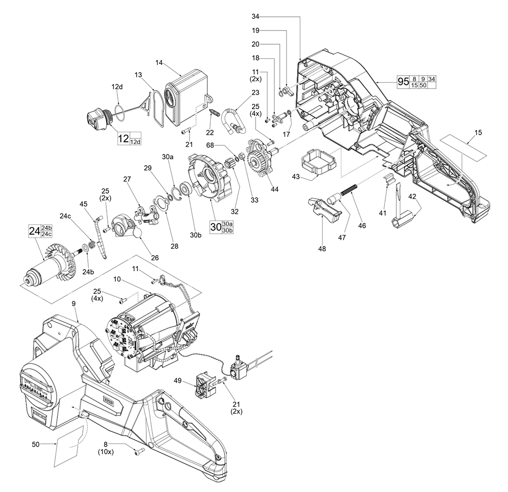 Fig-1 Diagram and Parts List for J36A Milwaukee Chainsaw