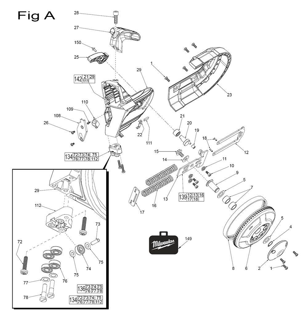 Fig-1 Diagram and Parts List for F83B Milwaukee Band Saw