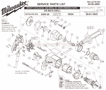 Part Location Diagram of 31-50-4050 Milwaukee Motor Housing Tactile Fixed