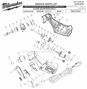 Page A Diagram and Parts List for SER B11A Milwaukee Electric Drill