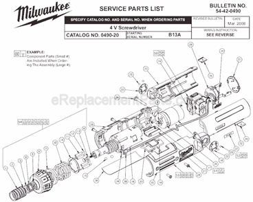 Page A Diagram and Parts List for SER B13A Milwaukee Electric Drill