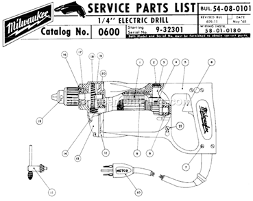 Part Location Diagram of 45-04-0100 Milwaukee Cord Retaining Screw