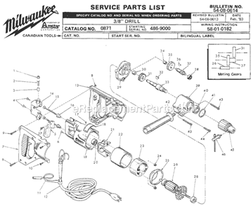 Page A Diagram and Parts List for SER 486-9000 Milwaukee