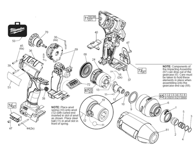 Fig-0 Diagram and Parts List for G76A Milwaukee Impact Driver