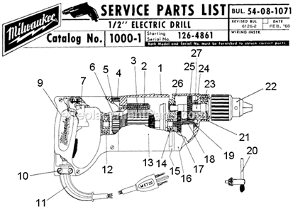 Page A Diagram and Parts List for SER 126-4861 Milwaukee Electric Drill