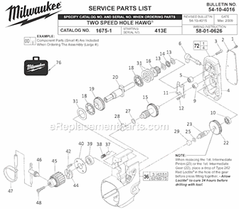Page A Diagram and Parts List for SER 413E Milwaukee Electric Drill