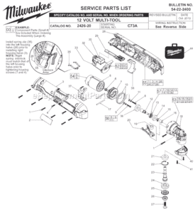 Part Location Diagram of 12-20-2426 Milwaukee Service Nameplate
