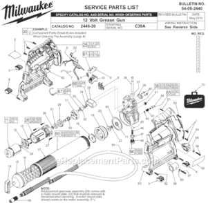 Part Location Diagram of 45-04-1030 Milwaukee Plug Screw Kit