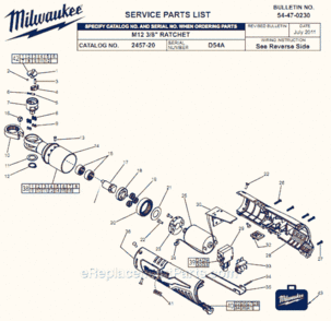 Part Location Diagram of 42-06-1030 Milwaukee Anvil Service Kit