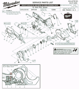 Page A Diagram and Parts List for SER C28A Milwaukee Nibbler & Shears