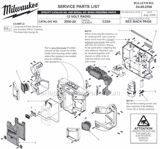 Part Location Diagram of 31-15-0880 Milwaukee Battery Cover