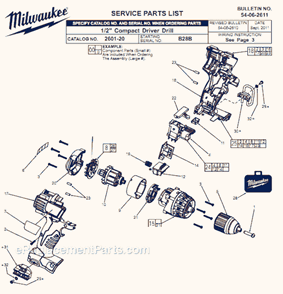 Page A Diagram and Parts List for B28B Milwaukee Electric Drill