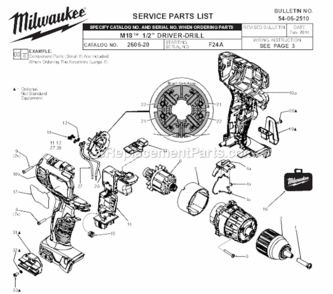 Part Location Diagram of 16-07-2610 Milwaukee Service Armature