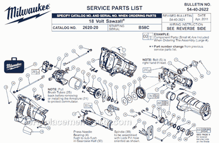 Part Location Diagram of 31-11-0106 Milwaukee Barrel Cam
