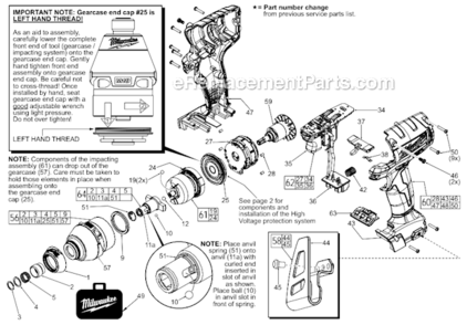 Page A Diagram and Parts List for  Milwaukee Impact Driver