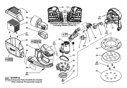 Fig-0 Diagram and Parts List for J49A Milwaukee Orbital or Palm Sander