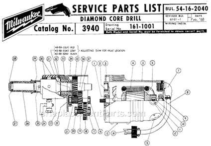 Page A Diagram and Parts List for SER 161-1001 Milwaukee Electric Drill