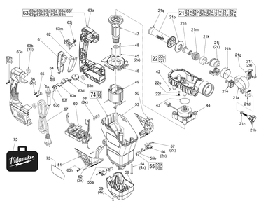 Fig-1 Diagram and Parts List for K61B Milwaukee Hammer Drill