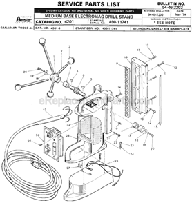 Page A Diagram and Parts List for SER 498-11741 Milwaukee Drill Press