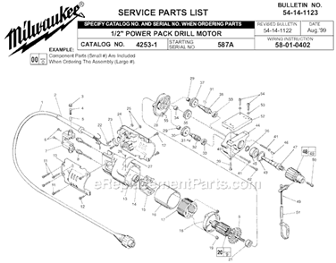 Page A Diagram and Parts List for SER 587A Milwaukee Electric Drill