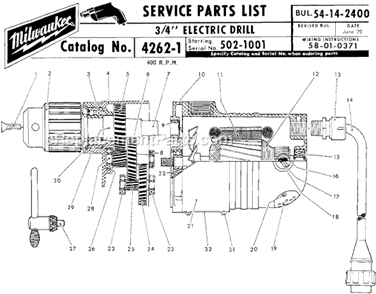 Page A Diagram and Parts List for SER 502-1001 Milwaukee Drill Press