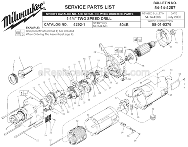 Page A Diagram and Parts List for SER 504B Milwaukee Electric Drill