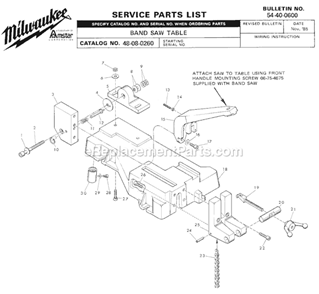 Page A Diagram and Parts List for  Milwaukee Band Saw