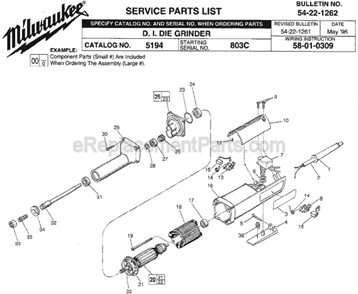 Page A Diagram and Parts List for SER 803C Milwaukee Sander Grinder